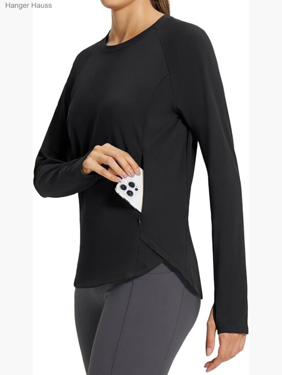 Other - Fleece Lined Thermal Top Long Sleeve Thumbholes Zipper Pocket Workout Running